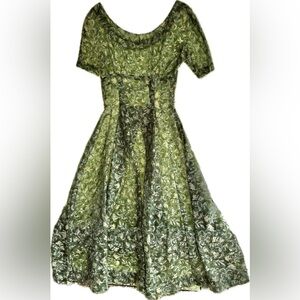 Vintage Handmade Green and White Flowy Floral Dress